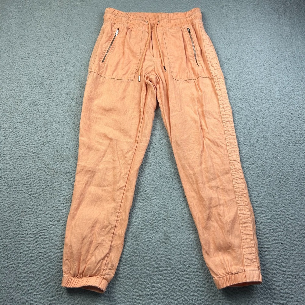 Athleta Pants Womens 2 Cabo Linen Jogger Cactus Peach Pull On Zip Pockets